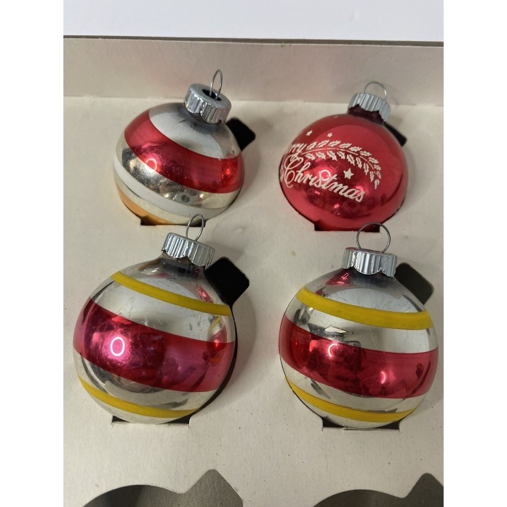 Shiny Brite Merry Christmas & Striped Ball Christmas Ornament Lot Of‎ 4